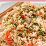 closeup of Thai chicken fried rice on a plate.