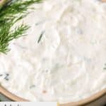 closeup of a bowl of homemade Arby's tzatziki sauce.