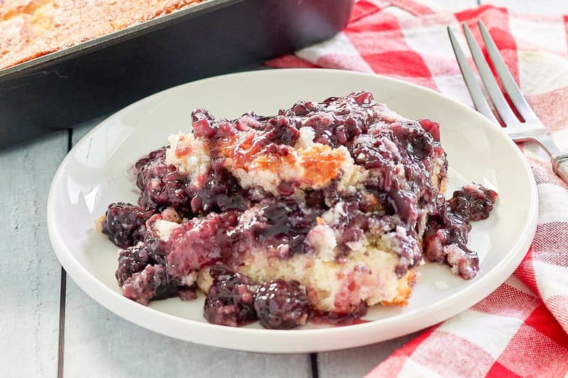 homemade blackberry cobbler on a plate.
