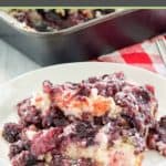 blackberry cobbler on a white plate.
