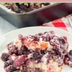blackberry cobbler serving on a plate.