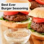 bowl of homemade burger seasoning and burgers.