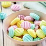 a bowl of homemade cream cheese mints.