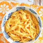 overhead view of copycat Outback mac and cheese in a bowl.