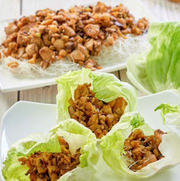 the copycat PF Chang's chicken lettuce wraps on a plate.