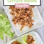 homemade PF Chang's lettuce wraps on a plate and filling on a platter.