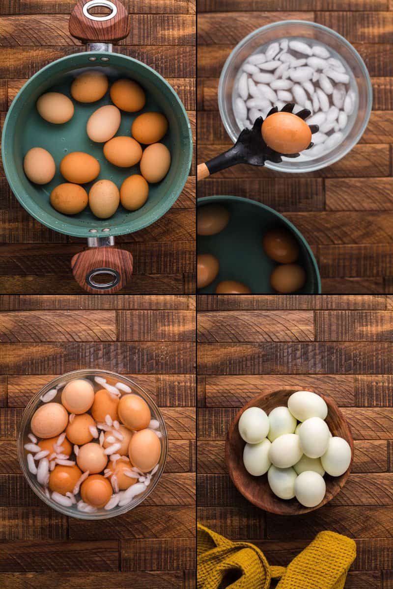 collage of smoked deviled eggs recipe steps 1 to 4