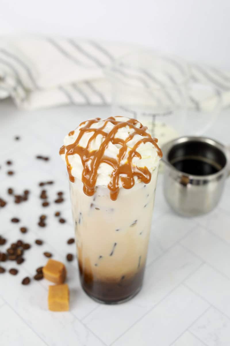 copycat Starbucks iced caramel macchiato drink.