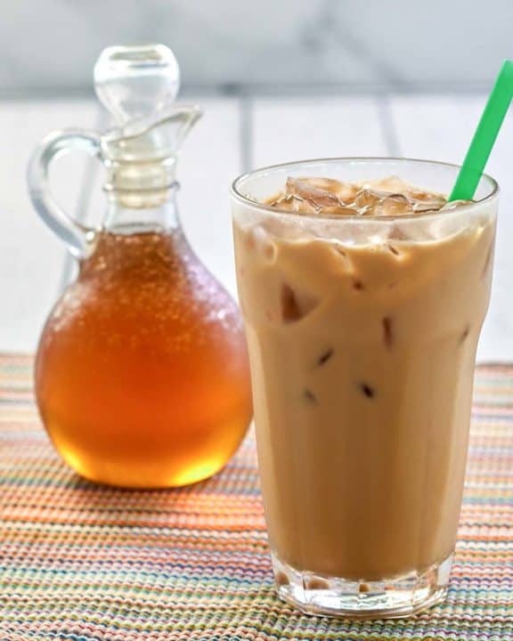 copycat Starbucks vanilla syrup and an iced vanilla coffee.