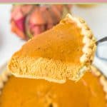 slice of sugar free pumpkin pie over the pie.