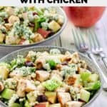 bowl of homemade apple pecan salad with chicken.
