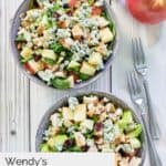overhead view of homemade apple pecan salad with chicken.