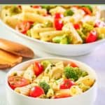 bowl of homemade broccoli pasta salad.