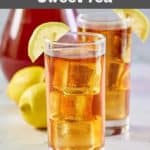 copycat chick fil a sweet iced tea garnished with lemon.