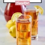 two glasses of copycat Chick Fil A iced sweet tea garnished with lemon.
