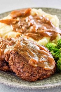 copycat Cracker Barrel hamburger steak and gravy.