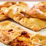 homemade ham and cheddar cheese hot pocket split open.