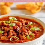 closeup of a bowl of Instant Pot Wendy's chili.