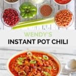 Instant Pot Wendy's chili ingredients and a bowl of the chili.