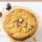 overhead view of an oatmeal raisin muffin.
