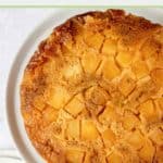 overhead view of a homemade pineapple upside down cake.