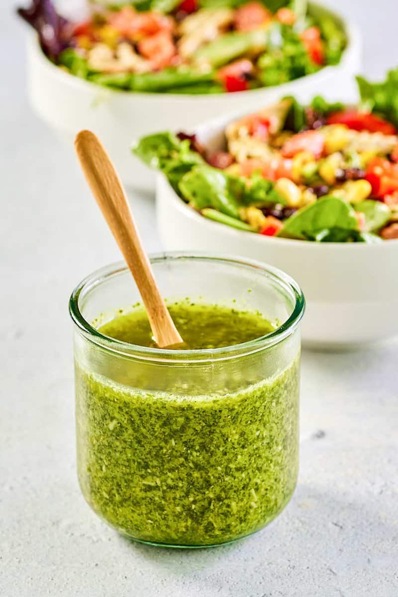 copycat Cheesecake Factory Santa Fe dressing and two salads.