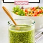 a jar of copycat Cheesecake Factory Santa Fe salad dressing.