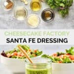 Cheesecake Factory Santa Fe salad dressing ingredients and the dressing in a jar.