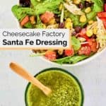 overhead view of santa fe salad dressing and salad.