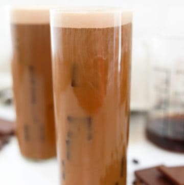two copycat Starbucks chocolate cream cold brew iced coffee drinks.