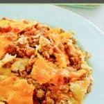 serving of taco casserole made with tortillas on a plate.