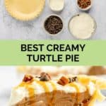 turtle pie ingredients and a slice of the pie.