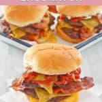 copycat Wendy's baconator burger on parchment paper.