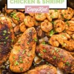 homemade Applebee's Bourbon Street chicken and shrimp in a skllet.