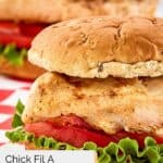 closeup of a homemade Chick Fil A grilled chicken sandwich.