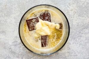 melting butter and chocolate together.