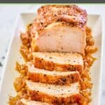 sliced Instant Pot pork loin on a platter.