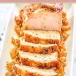 Instant Pot Pork Loin and onions on a platter.