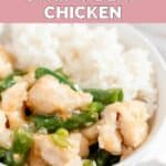 a bowl of homemade Panda Express string bean chicken and rice.