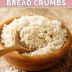 homemade panko bread crumbs in a small wood bowl.