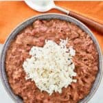 overhead view of homemade Popeyes red beans and rice.