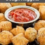 homemade Rosati's dough nuggets with a bowl of marinara sauce.