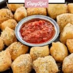 a platter of homemade Rosati's dough nuggets with marinara sauce.