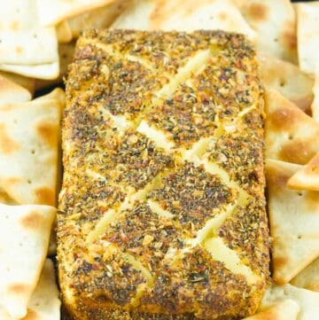 smoked cream cheese with pizza seasoning and crackers.