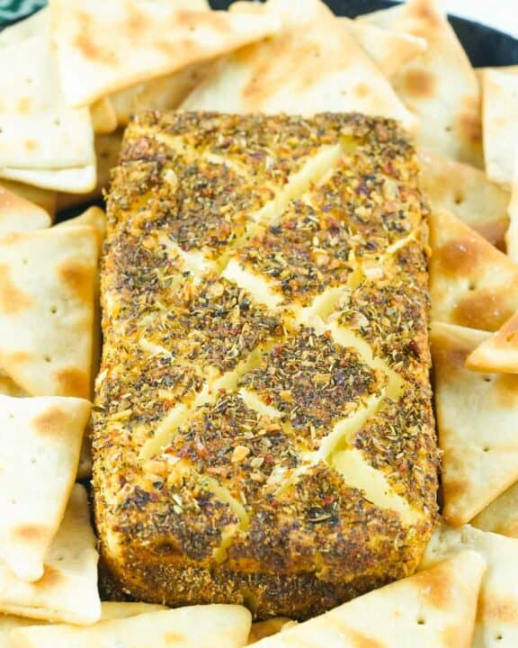 smoked cream cheese with pizza seasoning and crackers.