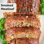 sliced smoked meatloaf on a platter.