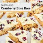 homemade Starbucks cranberry bliss bars on parchment paper.