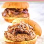 turkey burger topped with caramelized red onions.