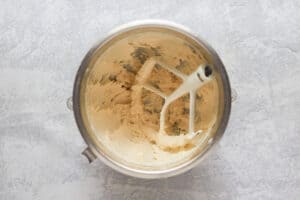 creamed butter, sugar, and vanilla in a mixing bowl.