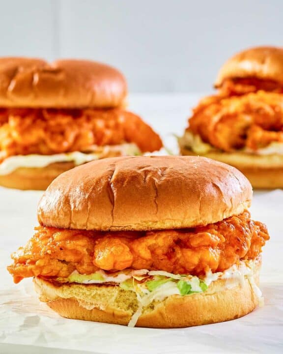 copycat Arby's buffalo chicken sandwich. with peppercorn ranch sauce.